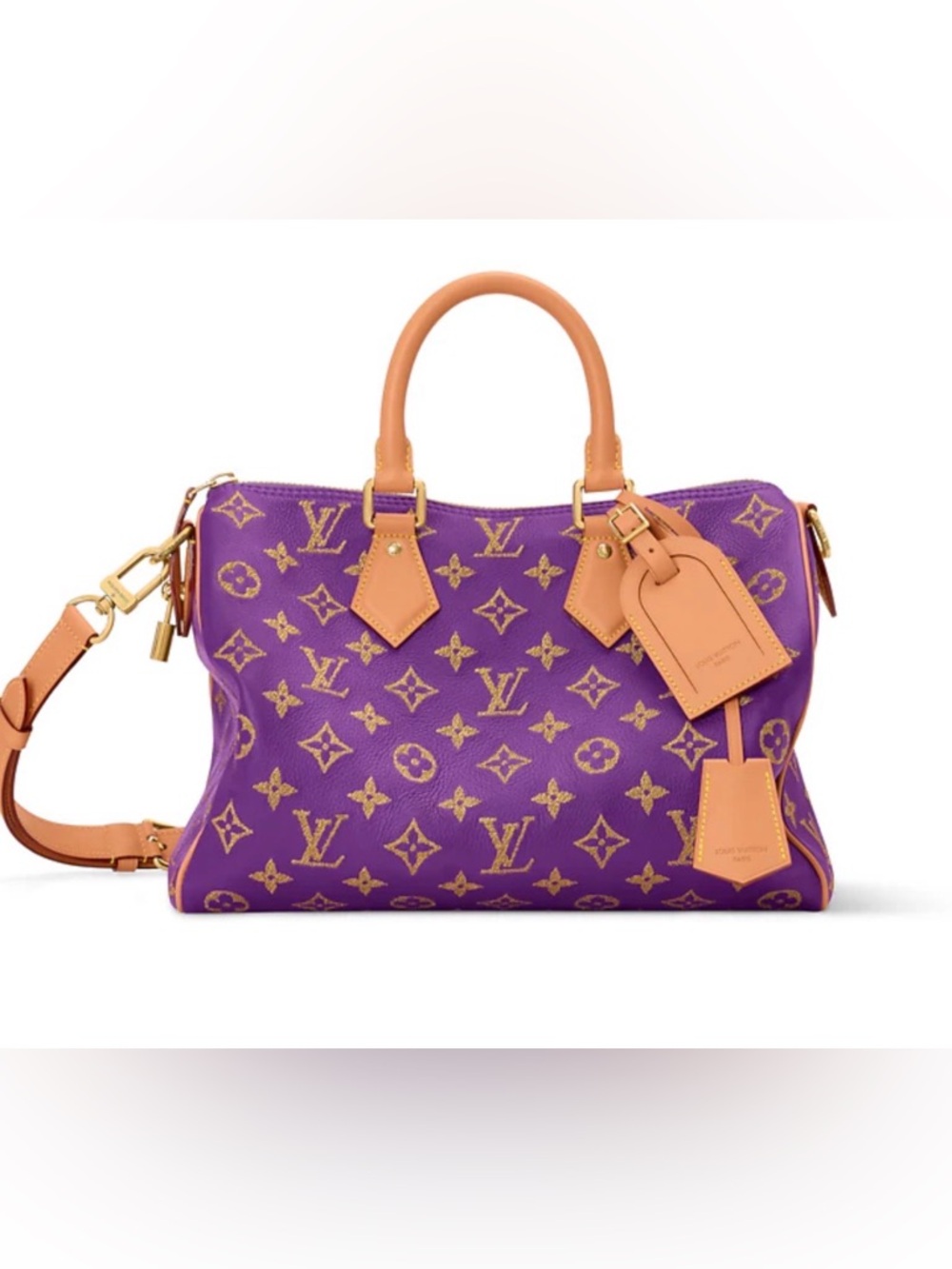 Fashionable Purple Monogram Speedy-
Satchel with Tan Leather Trim